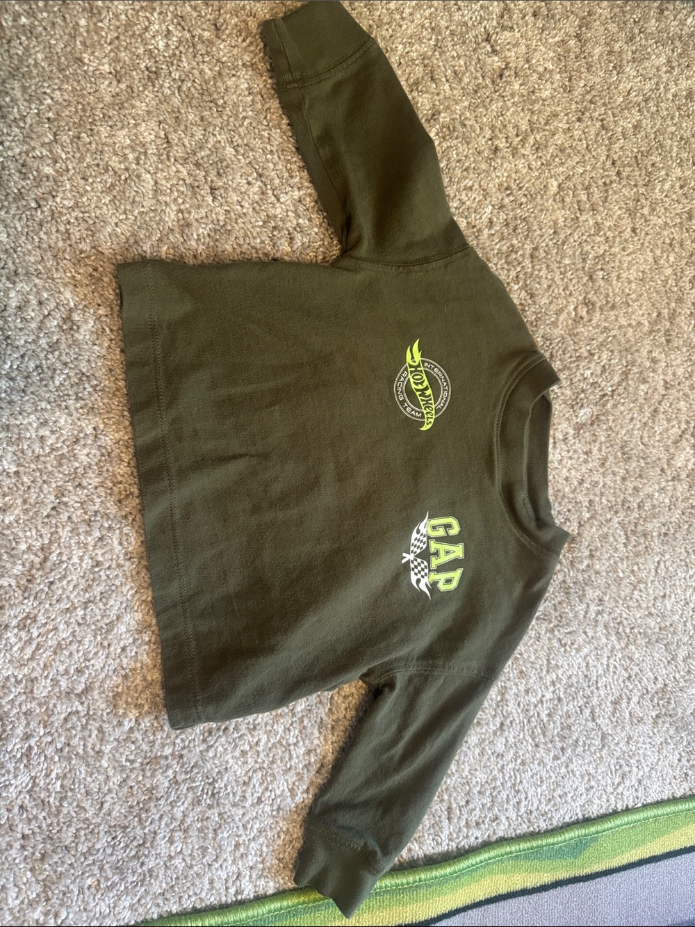 GAP Olive Green Long Sleeve Tee with Neon Logo